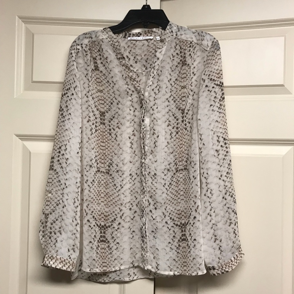 Violet + Claire Sheer Snake Print Blouse (S)